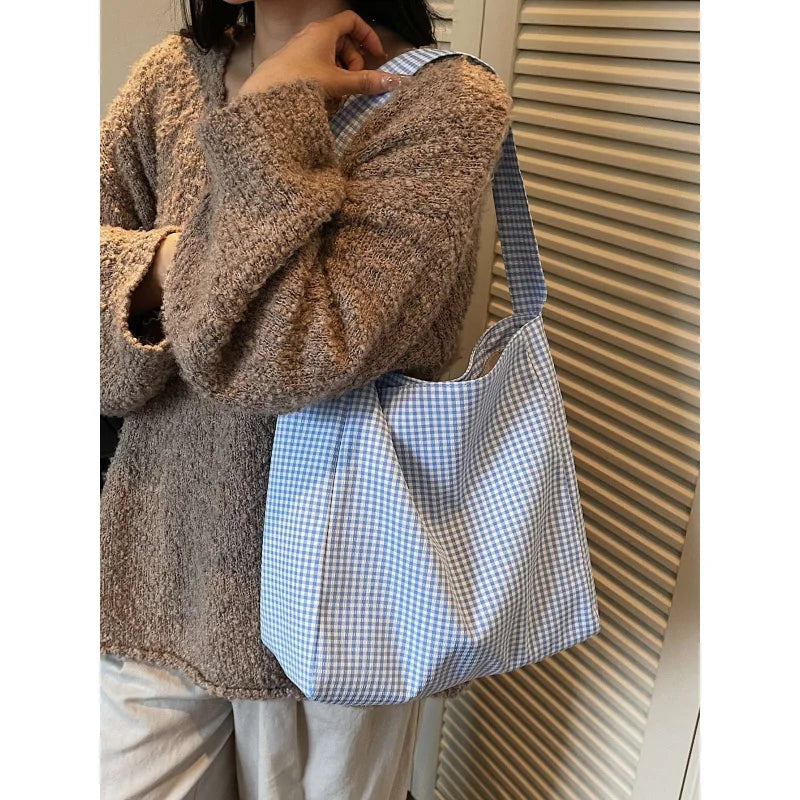 Women's Plaid Canvas Tote Bag – Large Capacity Shopping Bag Canvas Tote Bag Nixie
