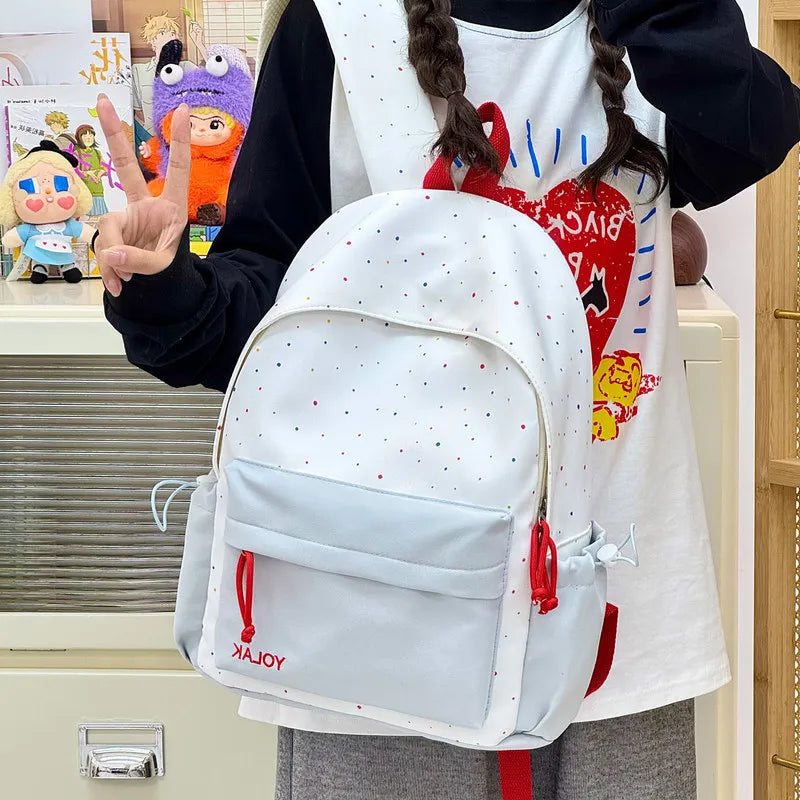 Korean Striped Polka Dot Nylon Backpack for Women | Nixie Women's Backpack Nixie