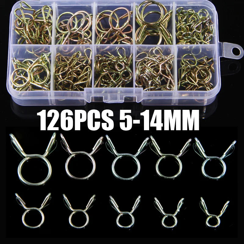126Pcs Zinc Plated Spring Hose Clamps 5mm–14mm | Fuel & Water Lines Spring Hose Clamps Nixie 126PCS