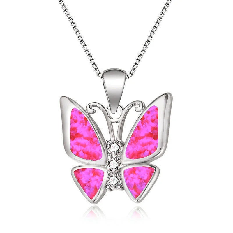 Butterfly Pendant Necklace – Simulated Opal Mood Tracker | Nixie Pendant Necklace Nixie Pink