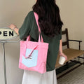 Women's Nylon Color Block Tote Bag | Korean Style Shoulder Bag Nylon Tote Bag Nixie BB-1198 Pink