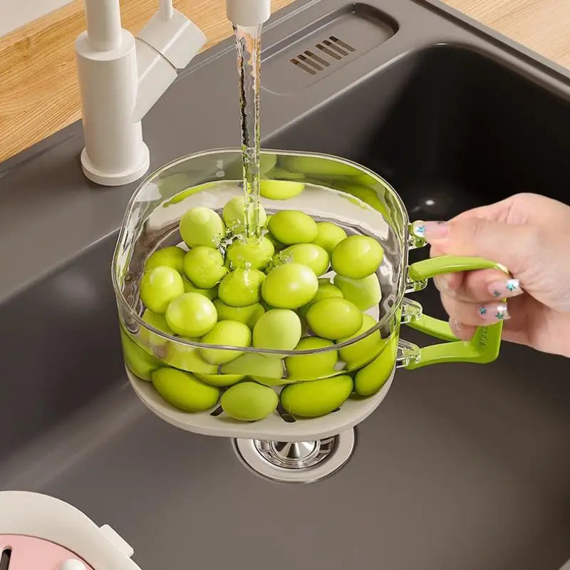 Expandable Drain Basket 2-in-1 Fruit & Vegetable Rinser with Lid Colander Drain Basket Nixie