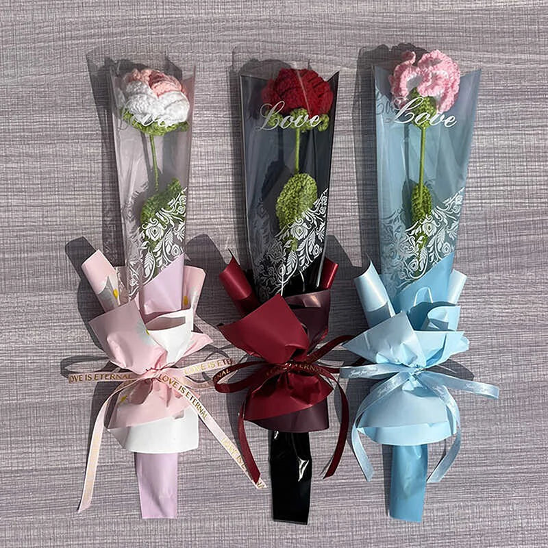 50PCS Iridescent Rose Sleeves Transparent Flower Wrapping Bags Floral Wrapping Sleeves Nixie