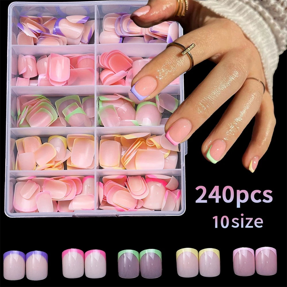 240/120pcs Short Square Press On Nails – French Full Cover Set Press On Nails Nixie 240pcs-MIX