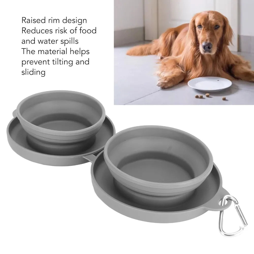 Collapsible Silicone Double Pet Bowl – Foldable, Portable