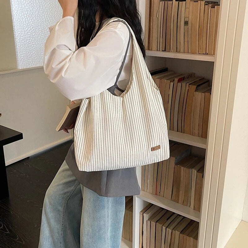Women's Striped Canvas Tote – Large Crossbody Shoulder Bag Canvas Tote Bag Nixie