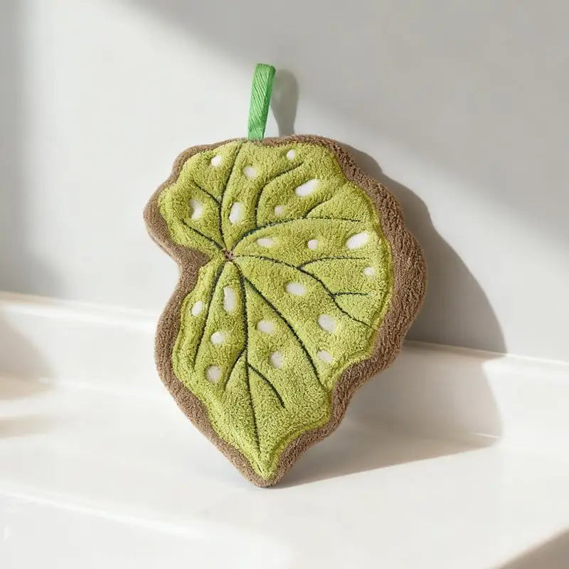 Leaf-Shaped Hand Towel – Soft Coral Fleece Hanging Towel Decorative Hand Towel Nixie A4