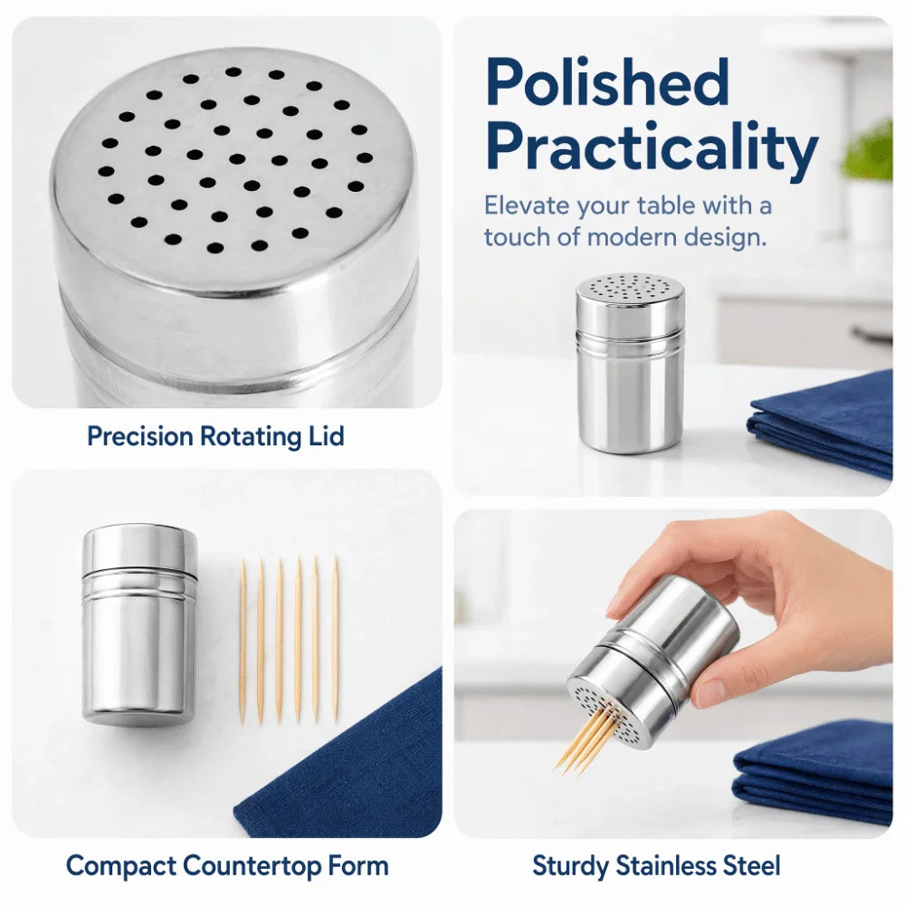 2PCS Stainless Steel Toothpick Holder – Rotating Perforated Lid Toothpick Holder Nixie