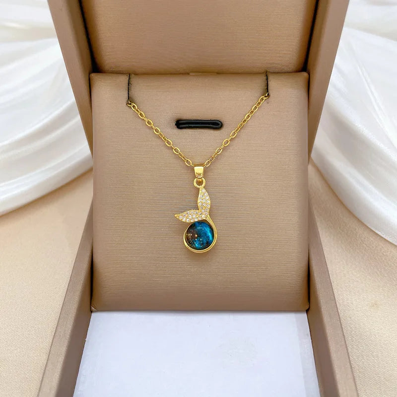Starry Sky Pendant Necklace | Gold Stainless Steel Clavicle Chain Pendant Necklace Nixie