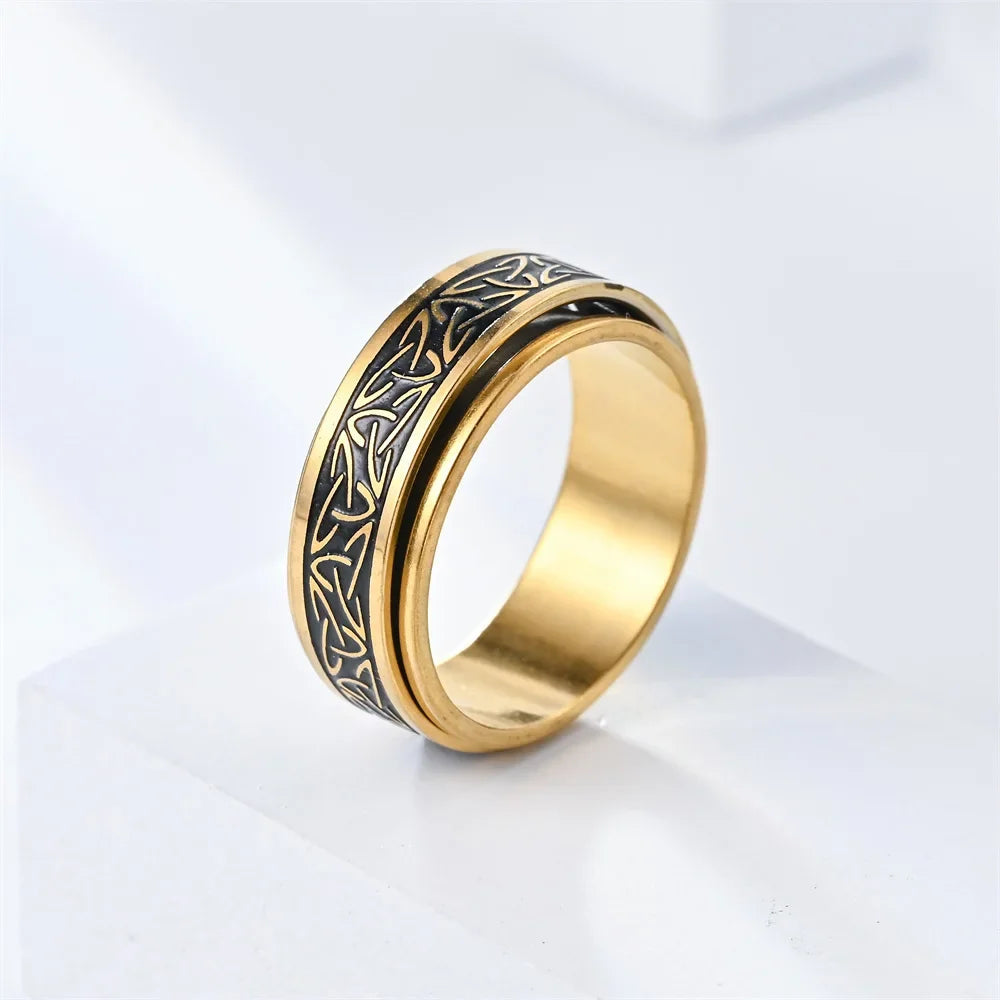 Rotatable Stainless Steel Retro Gold Triangle Knot Ring Sizes 6–11 Fashion Ring Nixie