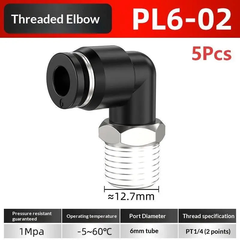 5Pcs 90° Push-Fit Pneumatic Elbow Fittings | PL Series Air Tube Pneumatic Elbow Fittings Nixie A2