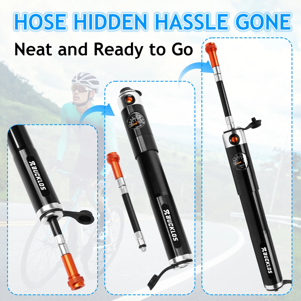 BUCKLOS Mini Bike Pump 160 PSI – Schrader & Presta Valve MTB Portable Bike Pump Nixie
