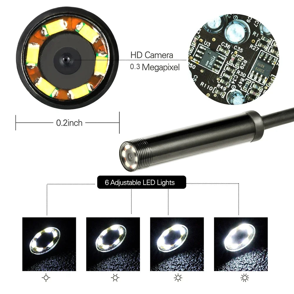 5.5mm USB Borescope Inspection Camera – IP67 Waterproof 6 LEDs