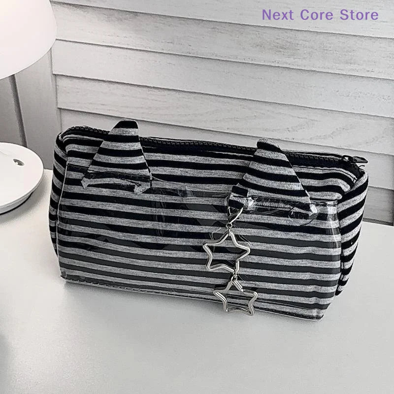 Striped Devil Horn Pencil Case Large Capacity Pouch 2-Pack Pencil Case Pouch Nixie