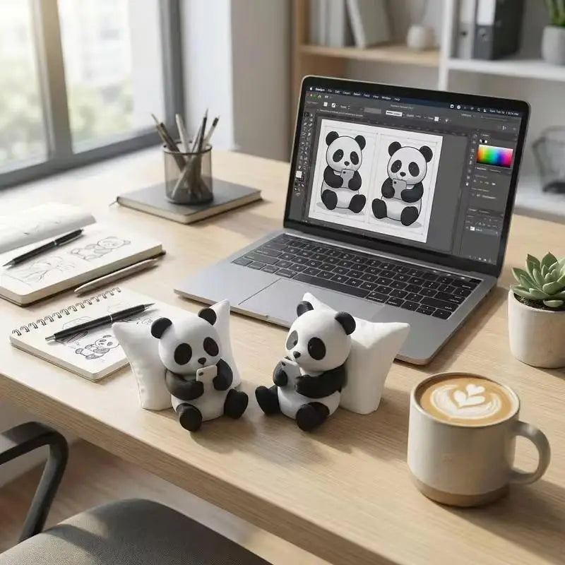 Panda Figurine Phone Stand | Cute Desktop Sculpture Decor Decorative Figurine Nixie