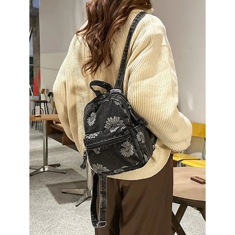 Vintage Japanese Denim Small Backpack – Lightweight Travel Bag Denim Backpack Nixie