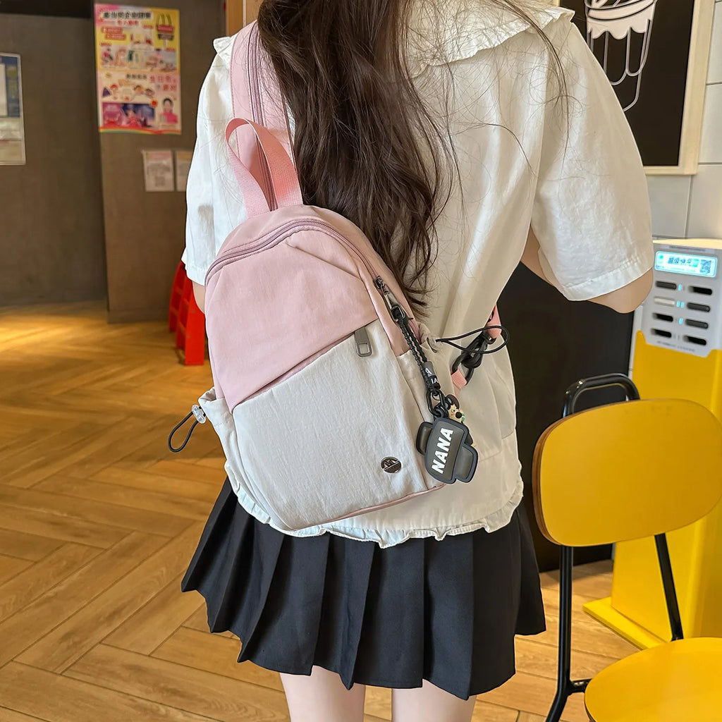 Contrast Color Nylon Backpack & Crossbody Chest Bag – Unisex Crossbody Backpack Nixie Pink