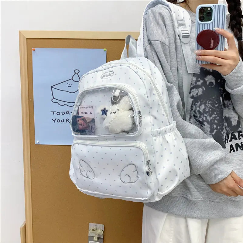 Polka Dot Transparent Backpack – Korean Style Girls School Bag Transparent Backpack Nixie
