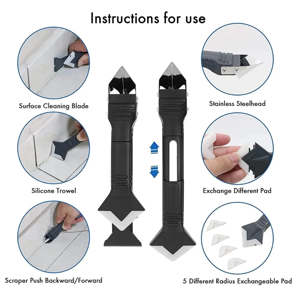 5-in-1 Caulk Remover Grout Scraper & Silicone Spatula Kit Caulk Remover Tool Kit Nixie