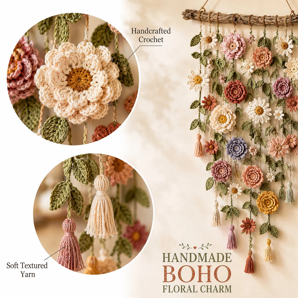 Boho Floral Crochet Macrame Wall Hanging – 32in Handmade Art Macrame Wall Hanging Nixie