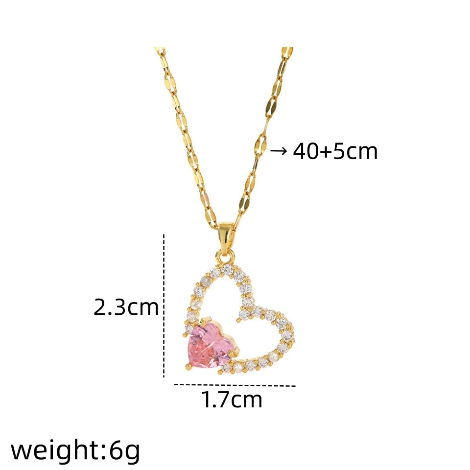 Women's Heart Pendant Clavicle Necklace – Stainless Steel Heart Pendant Necklace Nixie XL1470-015