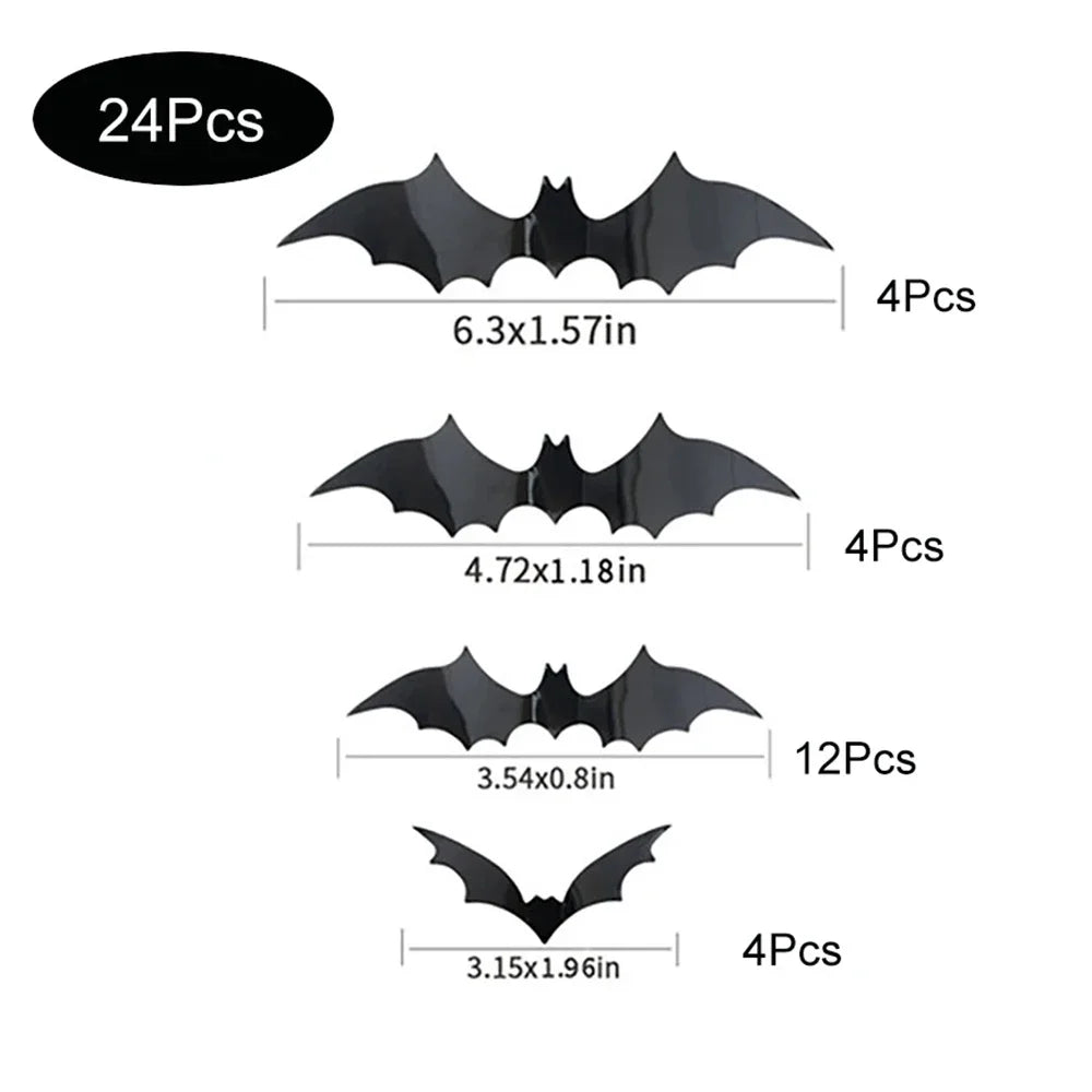 3D Halloween Bat Wall Stickers – Black PVC Bat Decorations Halloween Wall Stickers Nixie 24pcs Black Bat