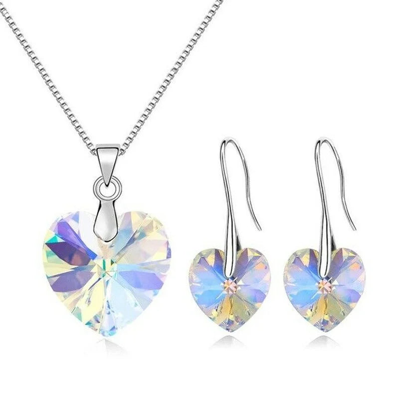 Women's AB Zircon Heart Pendant Necklace & Earring Set Jewelry Set Nixie AB