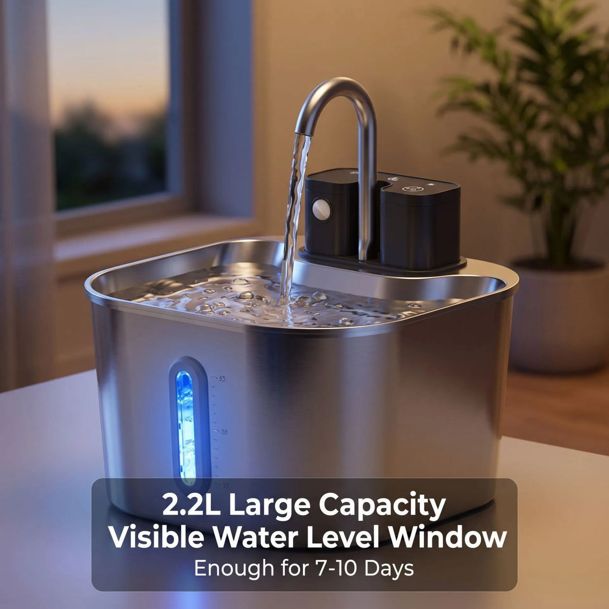 Nixie 2.2L Stainless Steel Cat Water Fountain | Smart Sensor Pet Water Fountain Nixie