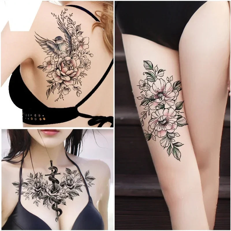 Temporary Tattoo Stickers – Snake, Rose & Peony | 14 Sheets Temporary Tattoo Sticker Nixie
