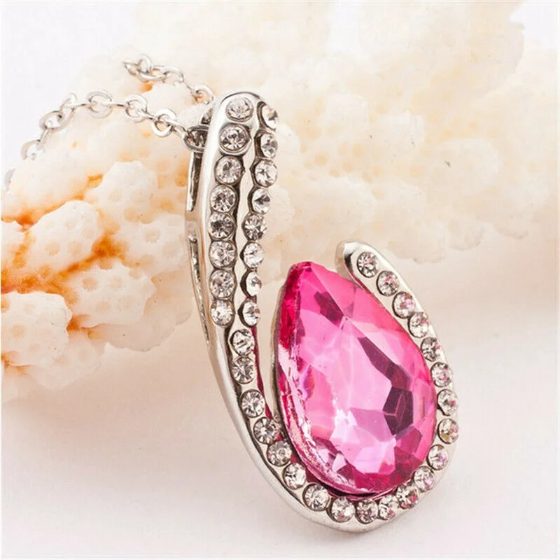 Water Drop Purple Crystal Glass Pendant Necklace | Nixie Crystal Pendant Necklace Nixie