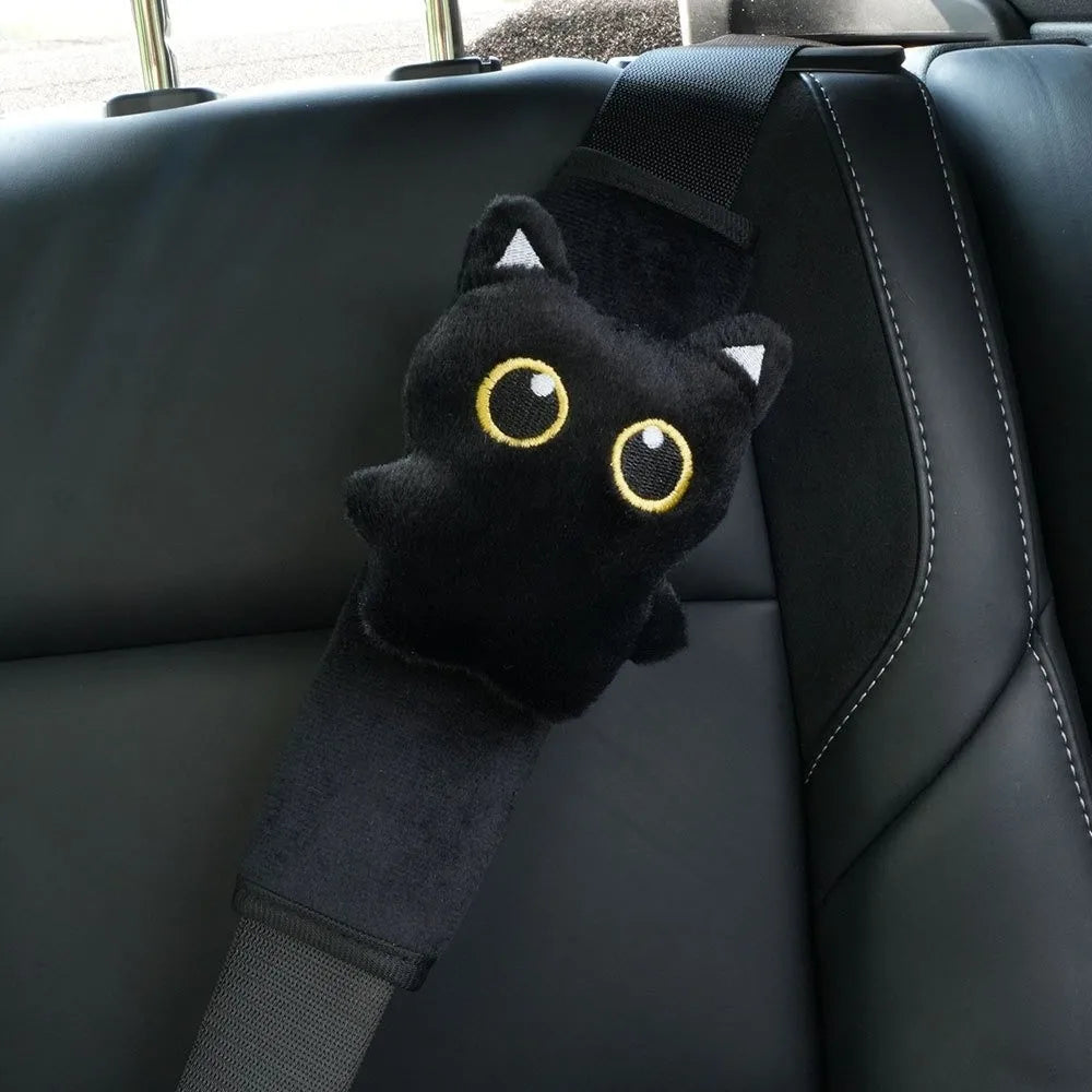 Black Cat Plush Seatbelt Shoulder Pad | Car Interior Accessory Seatbelt Shoulder Pad Nixie Black