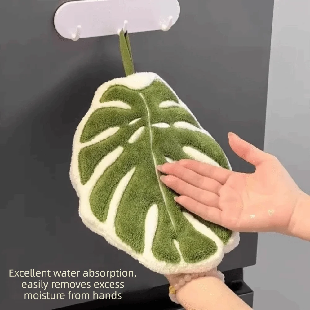 Cartoon Leaf Coral Velvet Hand Towel – Kitchen & Bathroom Hand Towel Nixie