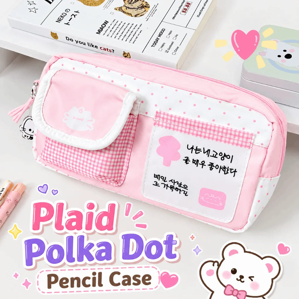 Pink Cat Print Pencil Case – Large Capacity Kawaii Pouch