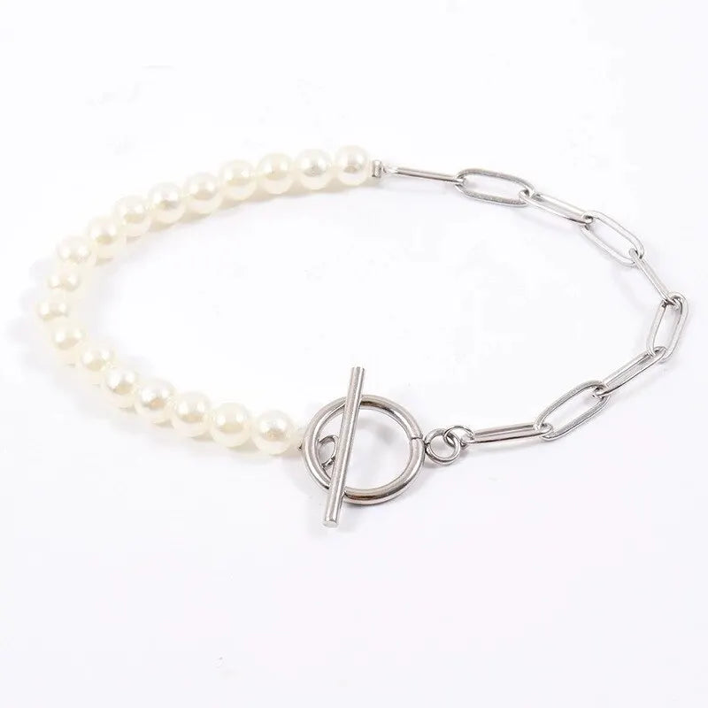2pcs Vintage Pearl Metal Bead Strand Bracelets – Unisex Set Strand Bracelet Set Nixie