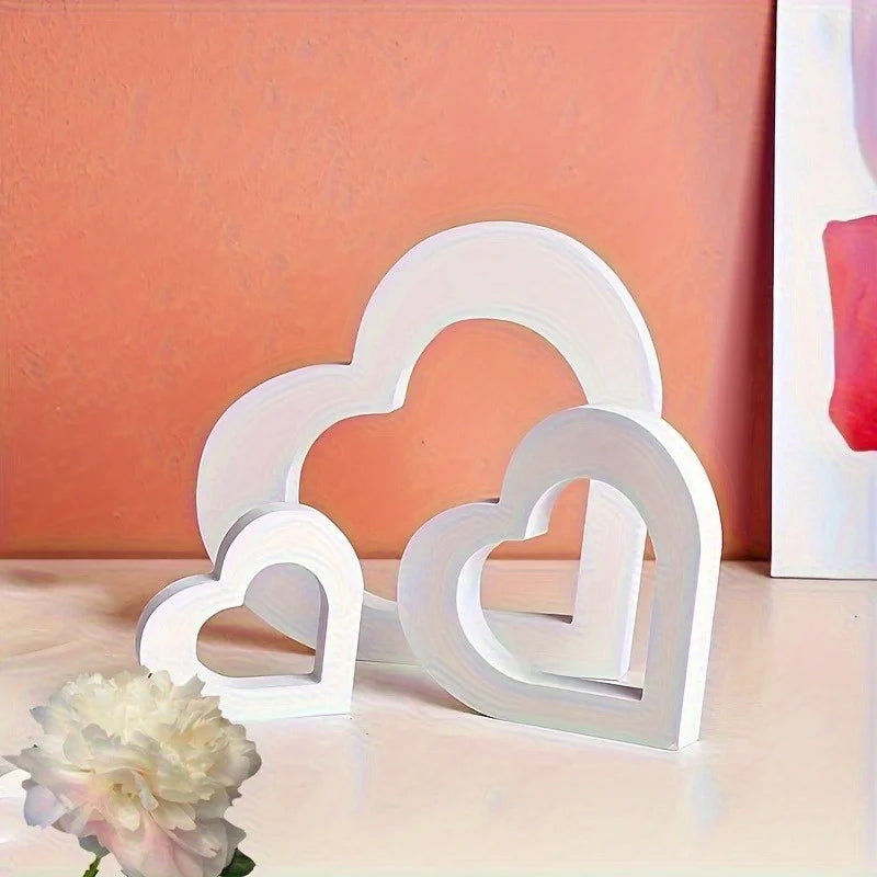 3Pcs White Heart Shaped PVC Decorations – Minimalist Décor Home Decoration Set Nixie