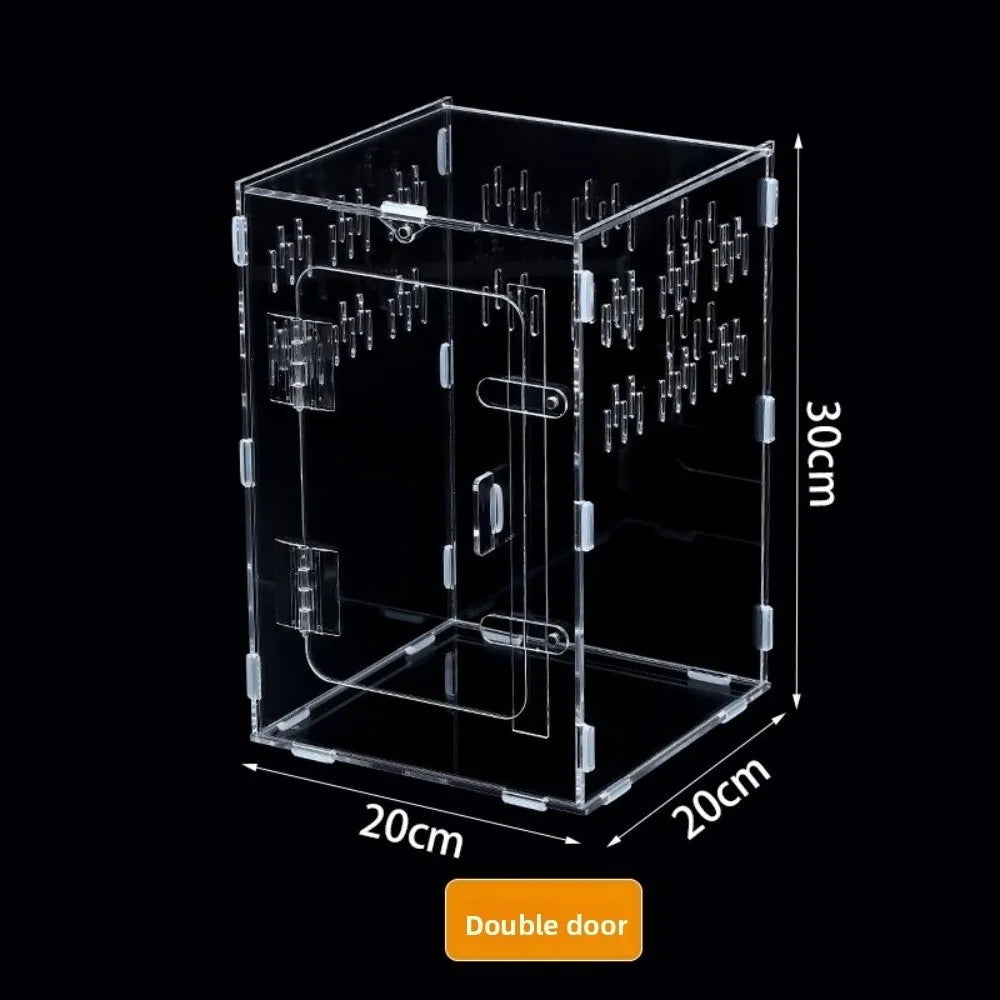 Acrylic Jumping Spider Enclosure – Ventilated Terrarium 3 Sizes Pet Terrarium Enclosure Nixie 20x20x30-2 Doors