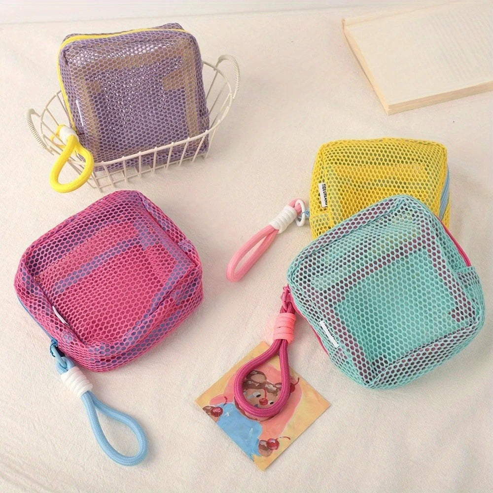 Square Mesh Cosmetic Bag – Portable Zipper Storage Pouch Cosmetic Storage Bag Nixie