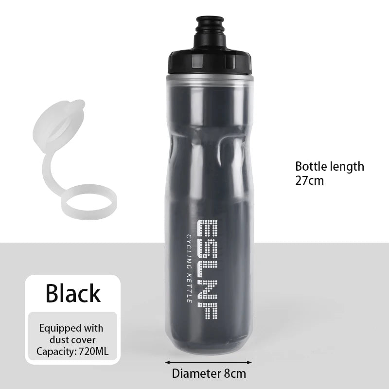 ESLNF 720ml Insulated Squeeze Cycling Water Bottle | Bike Kettle Insulated Bike Bottle Nixie Black