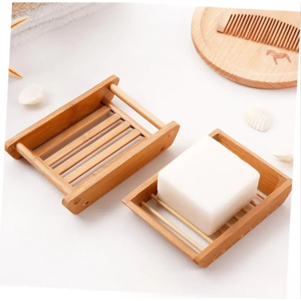 Bamboo Wood Soap Dish with Drain – Sky Blue Bathroom Holder Soap Dish Nixie