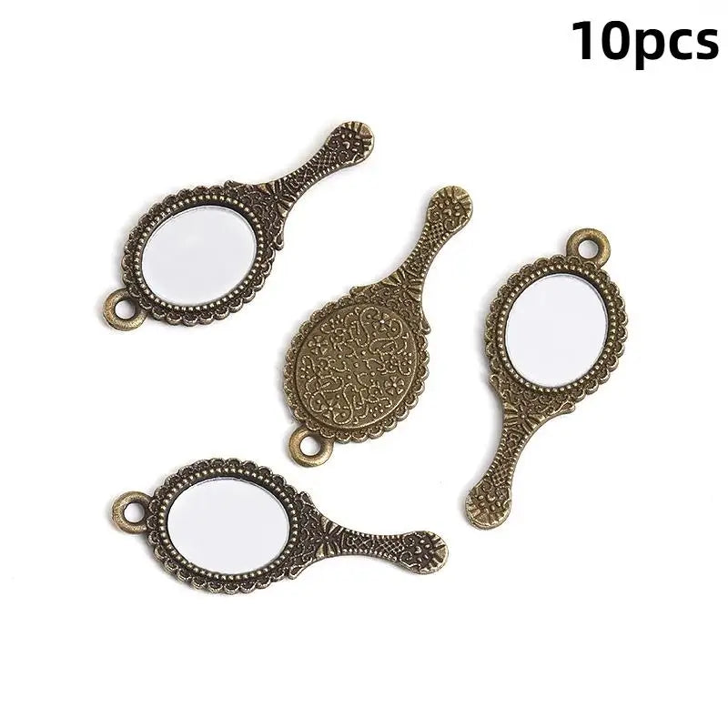 10PCS Antique Engraved Mini Mirror Charms – Retro Alloy Pendants DIY Jewelry Charms Nixie A5