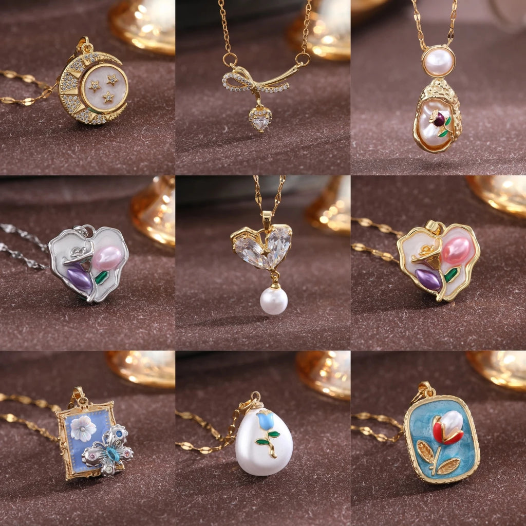 Pearl Pendant Necklace | Stainless Steel Clavicle Chain Women Pendant Necklace Nixie