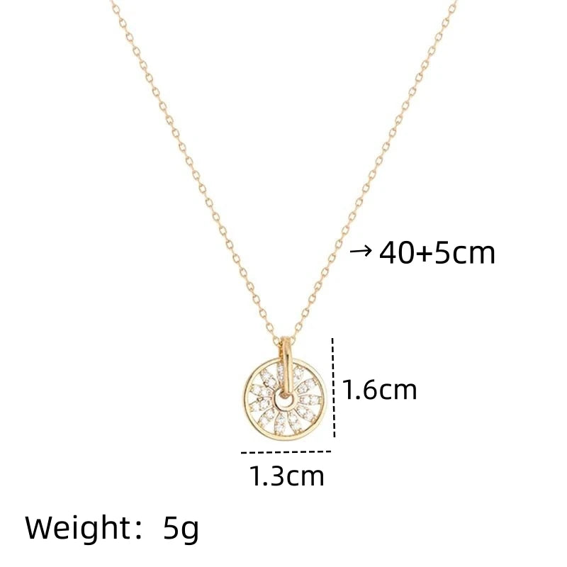 Zircon Wheel Pendant Necklace – Minimalist Gold Clavicle Chain Pendant Necklace Nixie