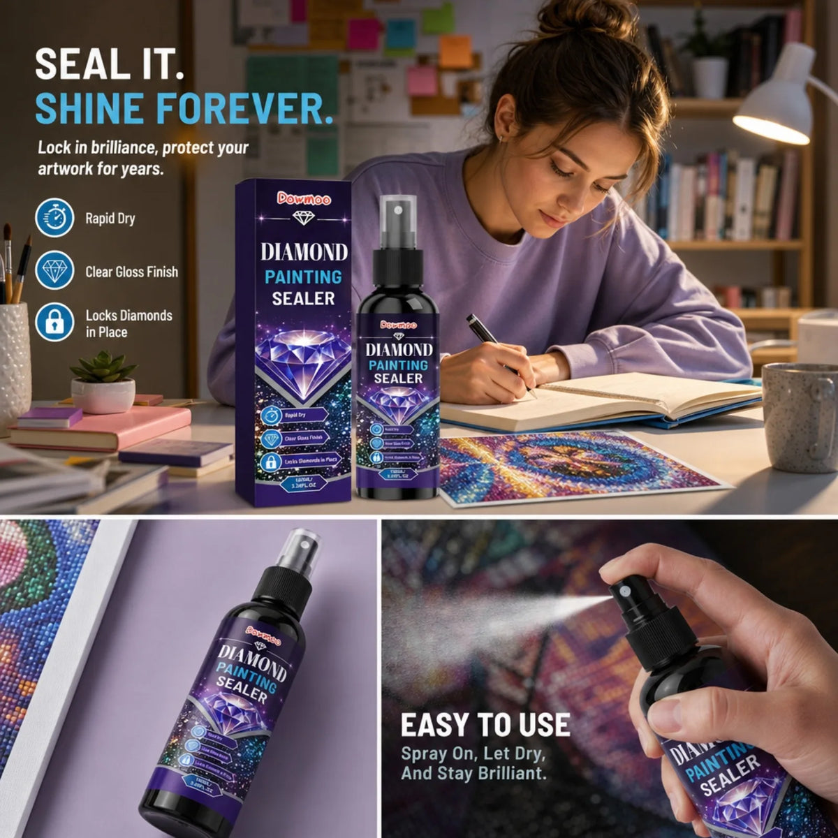 Diamond Painting Sealer Spray – Rapid Dry Clear Gloss Finish Craft Sealer Spray Nixie
