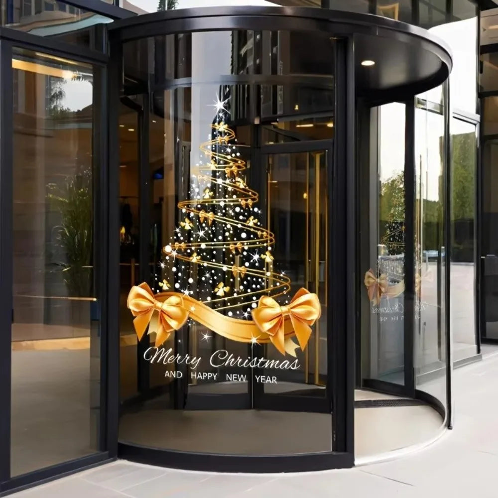 Golden Christmas Tree Window Decals – Self-Adhesive PVC Stickers Window Decal Sticker Nixie
