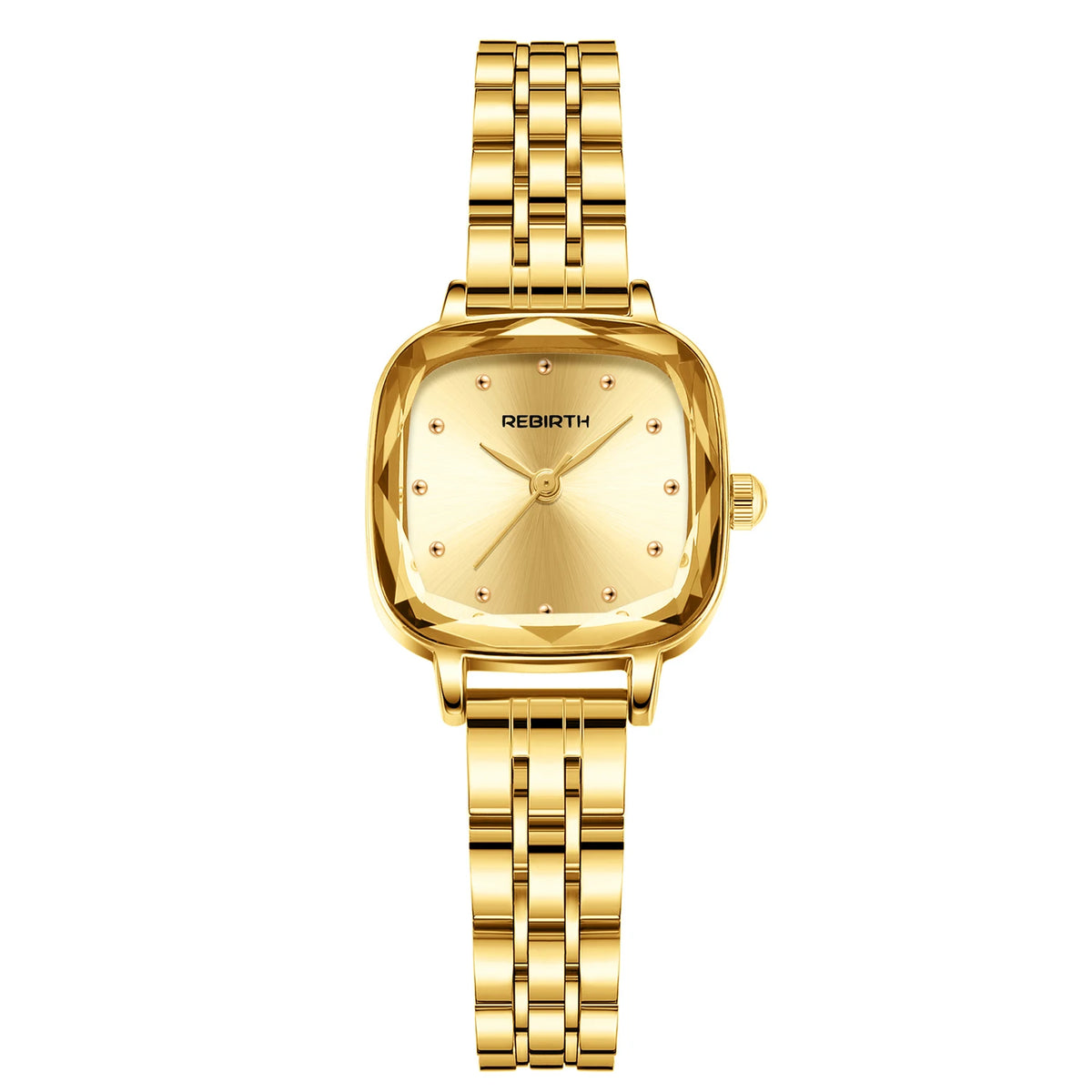 REBIRTH Retro Square Quartz Watch – Stainless Steel Strap Quartz Wristwatch Nixie Gold
