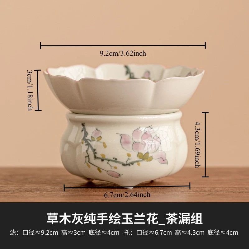 Hand-Drawn Ceramic Magnolia Tea Filter | Kung Fu Tea Set