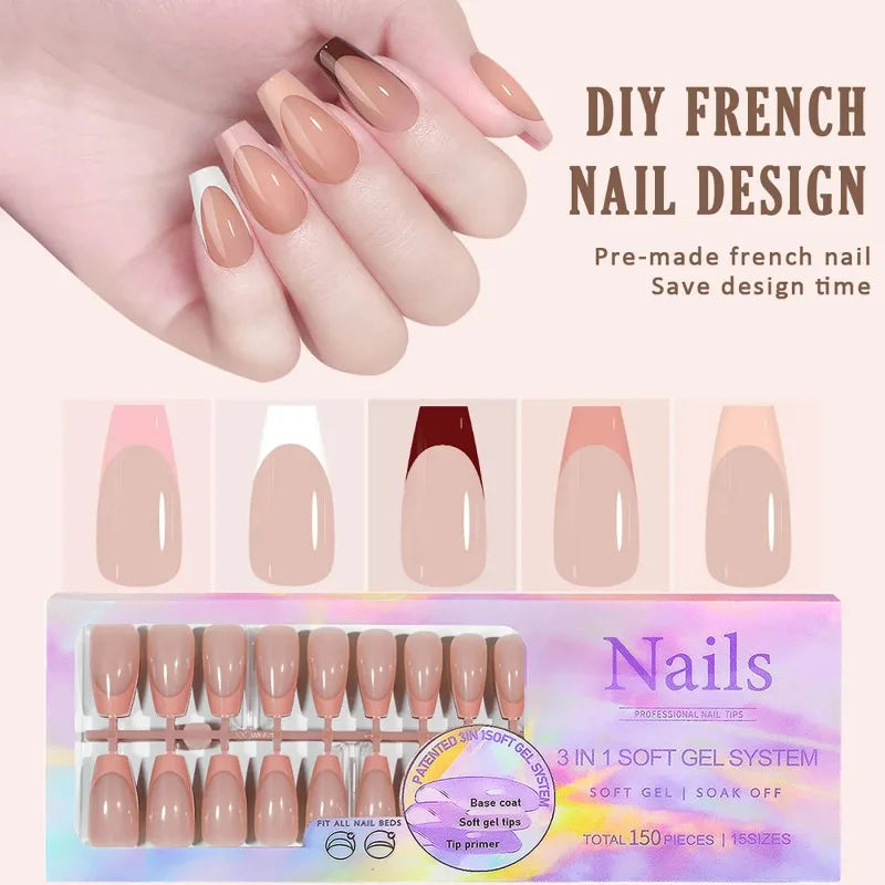 150pcs Press On Nails Set – 6 Colors Almond French Tips Press On Nails Nixie