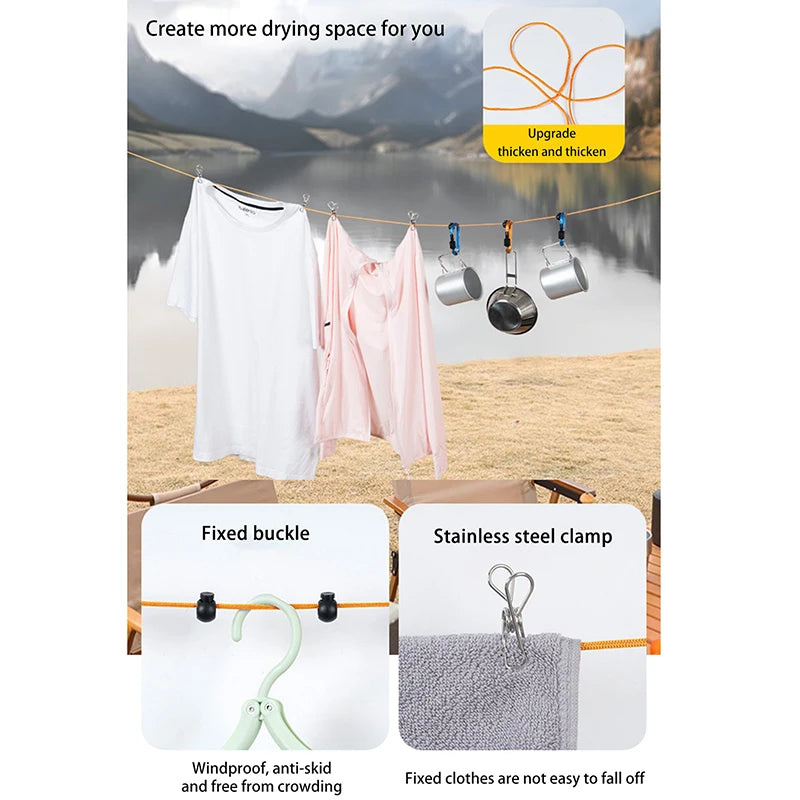 Portable Travel Clothesline 33ft Adjustable Laundry Drying Rope