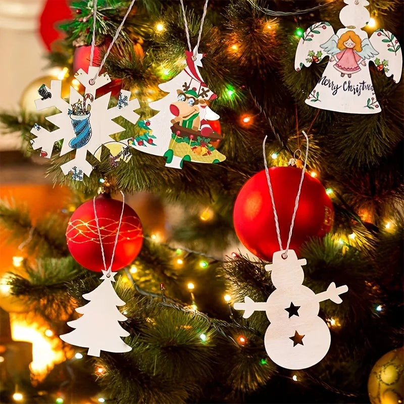 10Pcs Unfinished Wood Christmas Tree Ornaments DIY Craft Blanks Wood Craft Ornaments Nixie