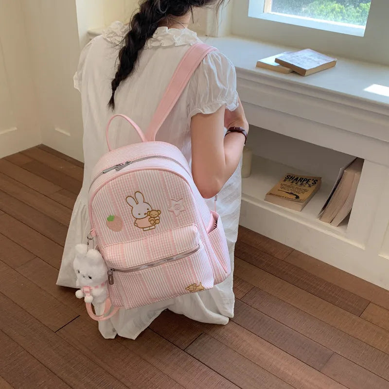 Cartoon Plaid Canvas Backpack for Women – Large Capacity Canvas Backpack Nixie